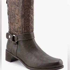 Stuart Weitzman Pimilco Knit Brown Leather Moto Boots